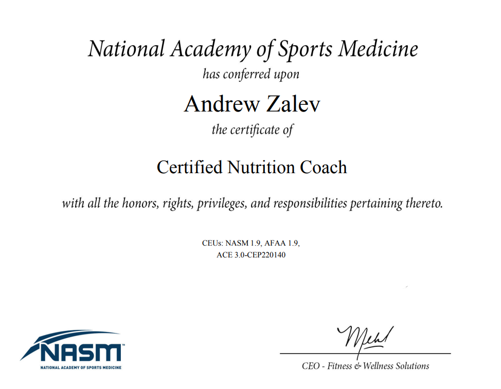 Andrew Zalev NASM CNC Certification