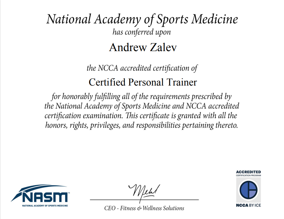 Andrew Zalev NASM Personal Trainer Certification